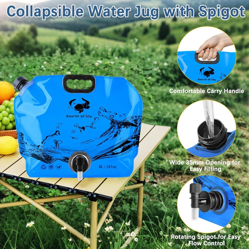 Coipdfty Water Jug Camping 2.1 Gallon Collapsible with Spigot, BPA Free Portable Water Pouch Foldable Water Bags for Outdoor Hiking, Travel and Emergency & Water Storage Containers (Blue-1Pcs) - Image 3